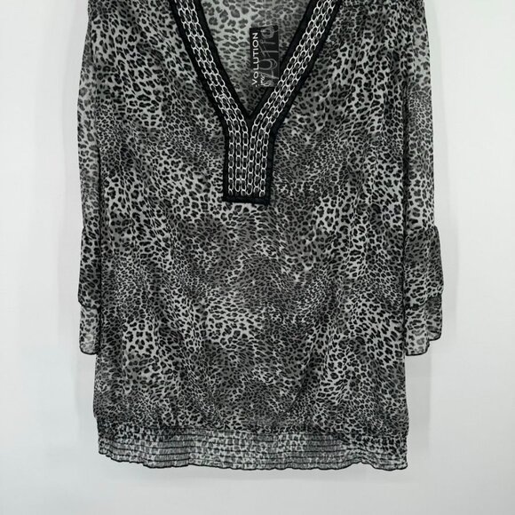 Evolution by JMS Leopard Print Tunic cover up Sheer Women's size 3x plus new - Picture 3 of 13